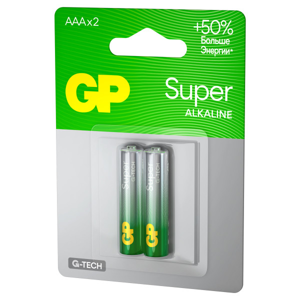 Батарейка GP Super G-Tech AAA (LR03) 24A алкалиновая, 2 шт RE-GP-24AA21-2CRSBC2
