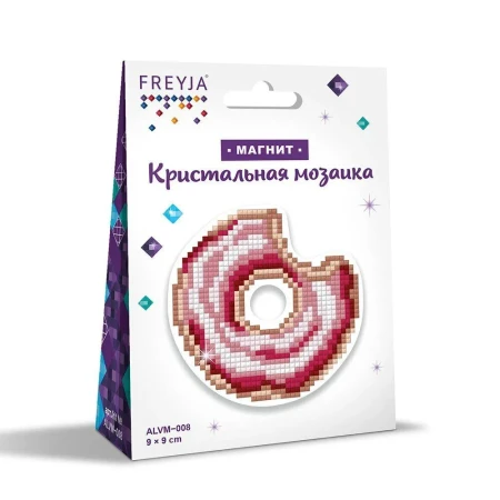 Кристальная (алмазная) мозаика ФРЕЯ магнит "Пончик" 9 х 9 см ALVM-008