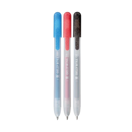 Ручки гелевые SAKURA Gelly Roll Metallic, выдвижные, набор 3 цвета (красный, синий, чёрный) RTPXGBRAMET3A