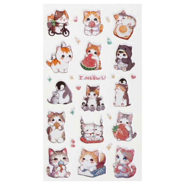 Наклейки объемные MESHU "I meow you" 10 x 23 см, с блестками RE-MS_66572