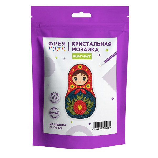 Кристальная (алмазная) мозаика ФРЕЯ магнит "Матрешка" 6.5 х 10.5 см ALVM-129