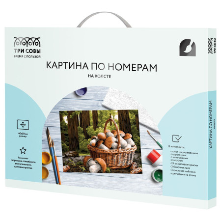Картина по номерам на холсте ТРИ СОВЫ "Грибное лукошко" 40 x 50 см, краски, кисть RE-КХ4050_53901