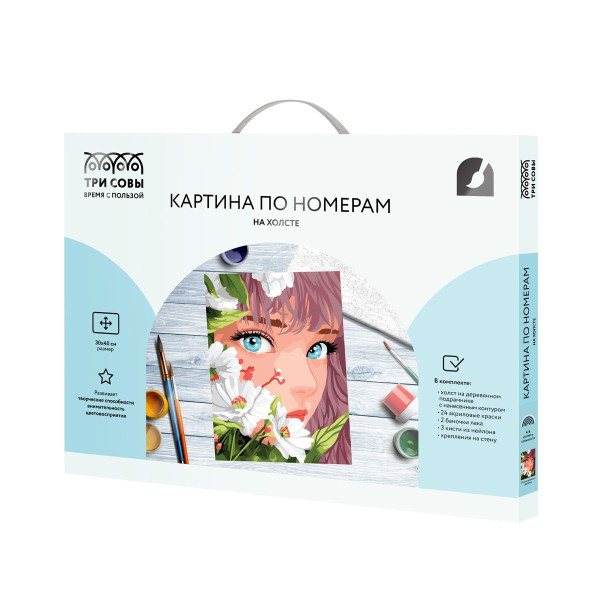 Картина по номерам на холсте ТРИ СОВЫ "Аниме девушка с цветами" 30 x 40 см, краски и кисть RE-КХ3040_53877