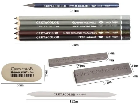 Набор для графики CRETACOLOR Artino Graphite 10 предметов, мет.пенал CR40021