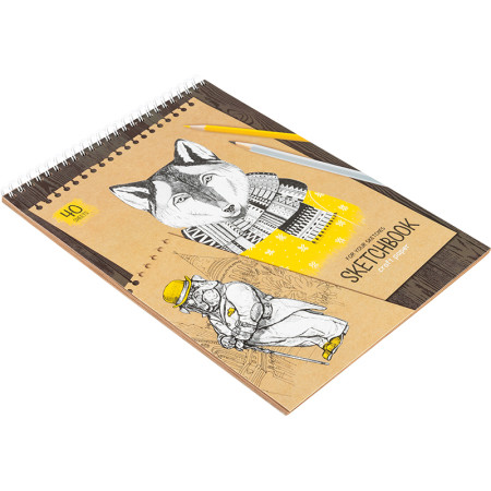 Скетчбук 40л. A4 ArtSpace "Craft style" 80 г/м2 на гребне, крафт RE-СкA440грв_38354