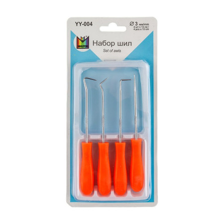Набор шил MICRON в блистере 4 шт с пластиковой ручкой YY-004