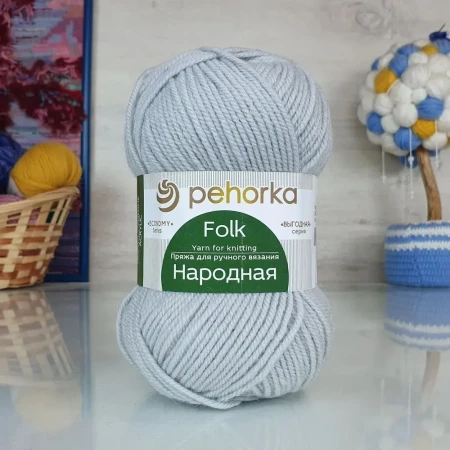 Пряжа Пехорская ПТ "Народная" Шерсть-30%, Акрил-70% 1 х 100 г 220 ± 13 м №008 св.серый PEH-NAR-008
