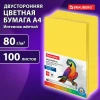 Бумага цветная BRAUBERG "Intensive" А4 80г/м2 100 л желтая S-112450