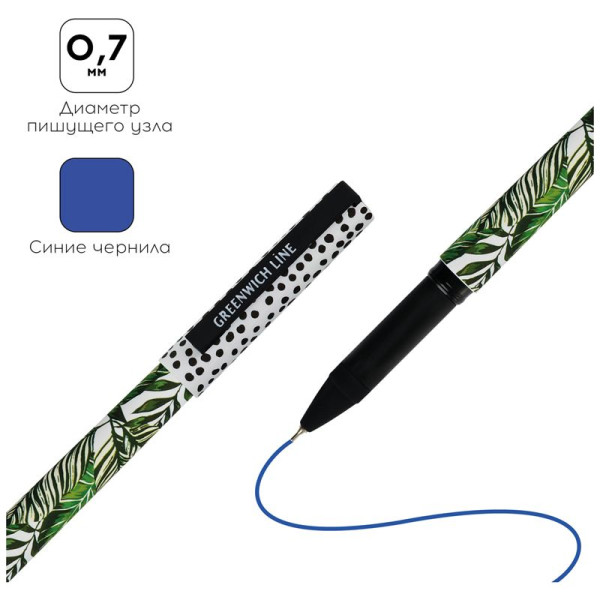 Ручка шариковая Greenwich Line "Exotic leaves" синяя, 0.7 мм, игольчатый стержень, грип, софт-тач RE-GL_24708/Pbl_32669