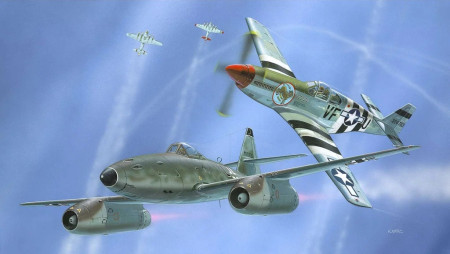 Сборная модель: REVELL Combat Set Турбореактивный истребитель Me262 и истребитель дальнего радиуса действия P-51B 1:72, подарочный набор UT-63711