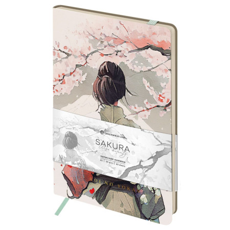 Записная книжка А5 80л. Greenwich Line "Sakura. Wise beauty" ЛАЙТ, кожзам, с резинкой, тиснение фольгой, блок в линию RE-NA5_51394